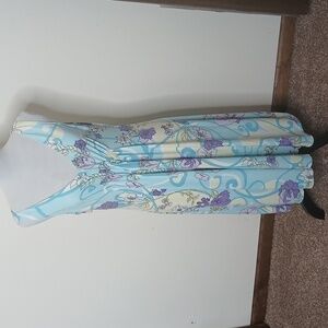 Tahari blue floral midi sun dress size medium
